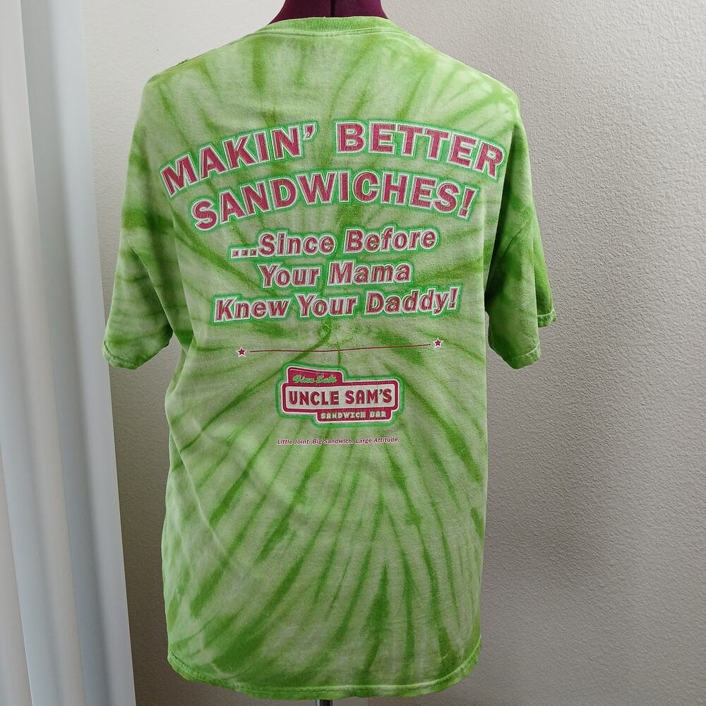 Uncle Sam's Sandwich Bar Pittsburgh Green Tie-dye T-shirt L distressed worn - Picture 2 of 14